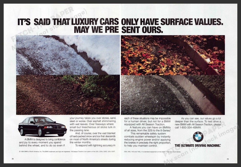 BMW Car 1990s Print Advertisement (2 page) 1994 For all Weather Seasons BMW