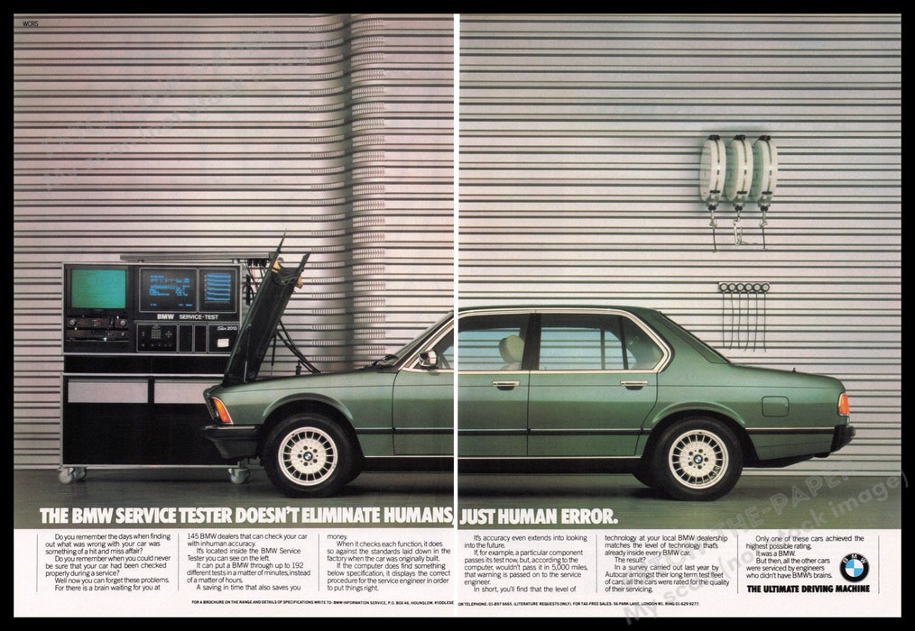 BMW Service Tester 1980s Print Advertisement (2 pages) 1982 Car Fetch the Paper!