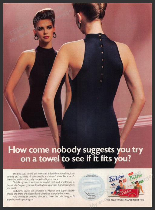 Bodyform Towel or Menstrual Pads 1980s Print Advertisement Ad 1987 Fetch-the-Paper