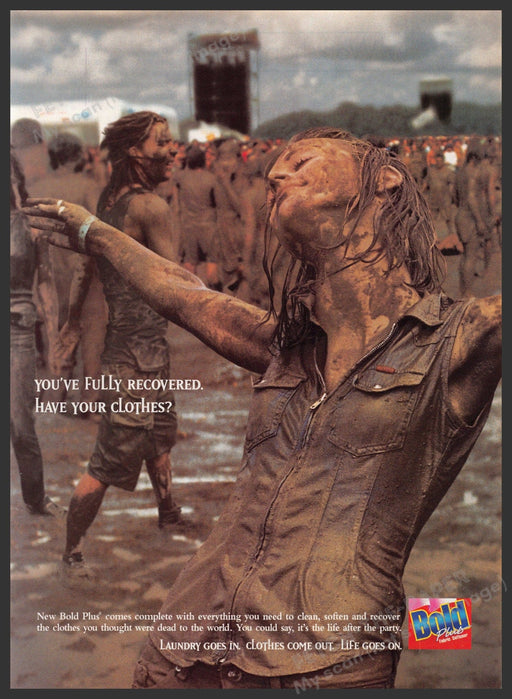 Bold Plus 1990s Print Advertisement Ad 1995 Detergent Mud Outdoor Concert Bold Plus