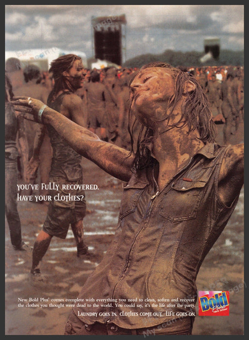 Bold Plus 1990s Print Advertisement Ad 1995 Detergent Mud Outdoor Concert Bold Plus