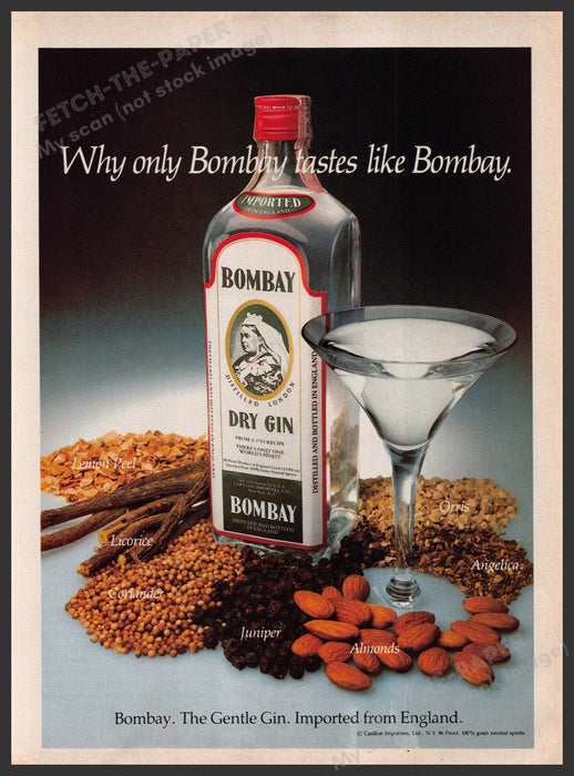 Bombay Dry Gin 1980s Print Advertisement 1981 Flavor England Fetch-the-Paper