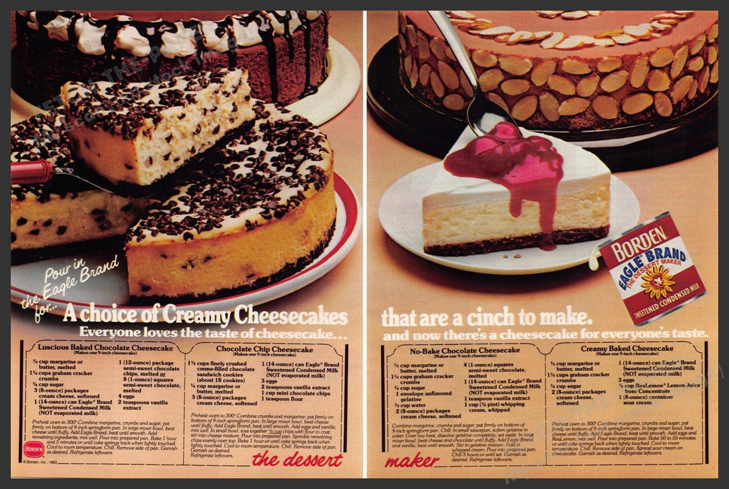 Borden 1980s Print Advertisement Ad 1983 Multiple Cheesecake Recipes Borden