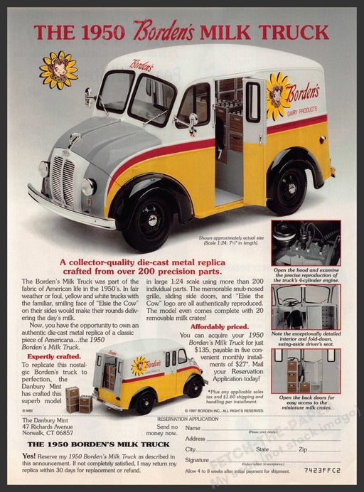 Borden's 1990s Print Advertisement 1998 Featuring The 1950 Milk Truck Borden