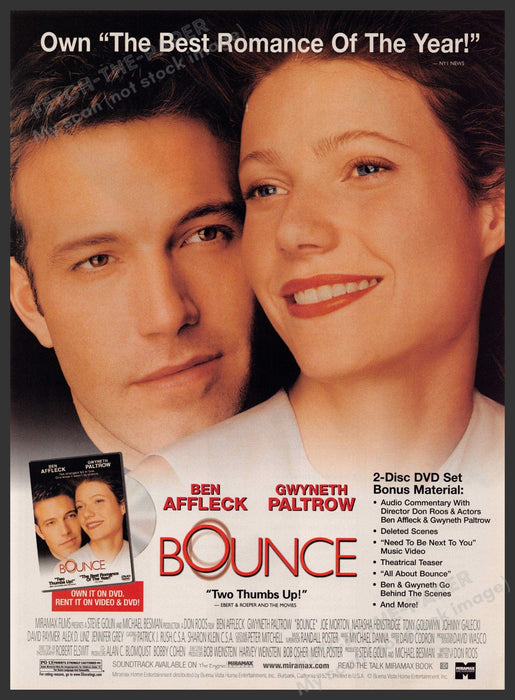 Bounce Movie Release Ad Affleck & Paltrow 2000s Print Advertisement 2001 Fetch-the-Paper