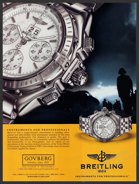 Breitling 1884 Watch 2000s Print Advertisement Ad 2002 Air Force Fetch-the-Paper