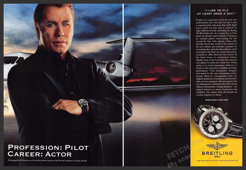 Breitling 2000s Magazine Print Ad (2 pages) 2005 Watch Airplane John Travolta Breitling