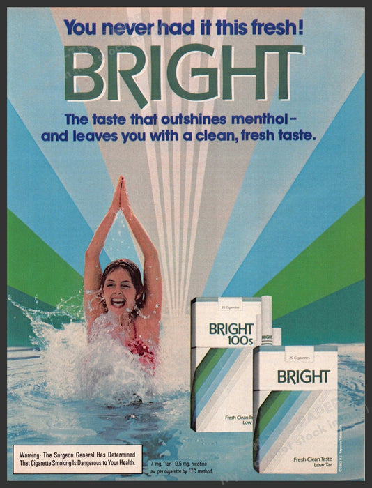 Bright Cigarettes 1980s Magazine Print Advertisement 1983 Pool Swimming Bright Cigarettes
