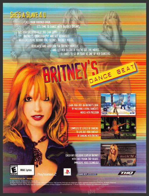 Britney's Dance Beat 2000s Video Game Print Advertisement 2002 "She's a slave" Fetch-the-Paper