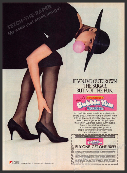 Bubble Yum 1980s Magazine Print Advertisement 1984 Legs Blowing Bubble Bubble Yum