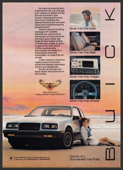 Buick Somerset T-type Car Beach 1980s Print Advertisement Ad 1985 Fetch the Paper!
