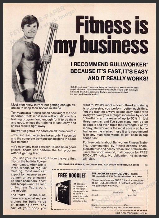 Bullworker 1970s Magazine Print Advertisement 1977 Bob Breton Fitness Body Bullworker