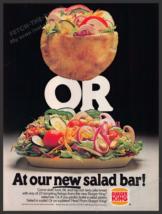 Burger King 1980s Magazine Print Advertisement Ad 1983 Fast Food Salad Bar Burger King
