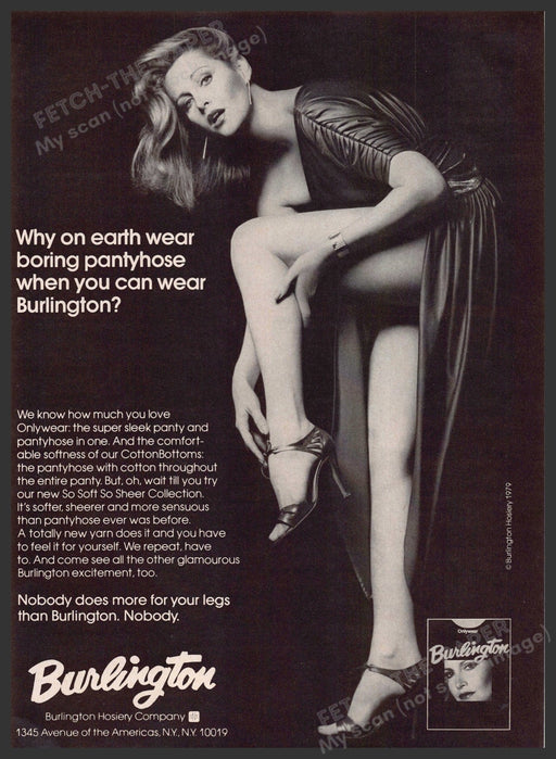Burlington Hosiery 1970s Print Advertisement 1979 Long Legs Pantyhose Fetch-the-Paper