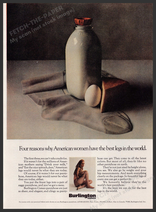 Burlington Pantyhose Hosiery 1960s Print Advertisement Ad 1969 Best Legs Fetch the Paper!