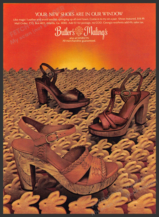 Butler's Mailing's Shoes 1970s Print Advertisement 1977 Spring Bunnies Butlers Malings