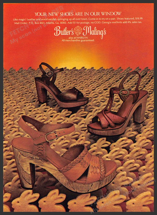 Butler's Mailing's Shoes 1970s Print Advertisement 1977 Spring Bunnies Butlers Malings