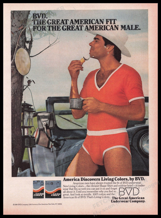 BVD Men's Underwear 1980s Print Advertisement Ad 1980 "Great American Male" Fetch the Paper!