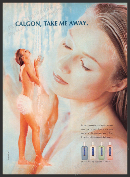 Calgon 1990s Magazine Print Advertisement 1995 Take Me Away Waterfall Fetch-the-Paper