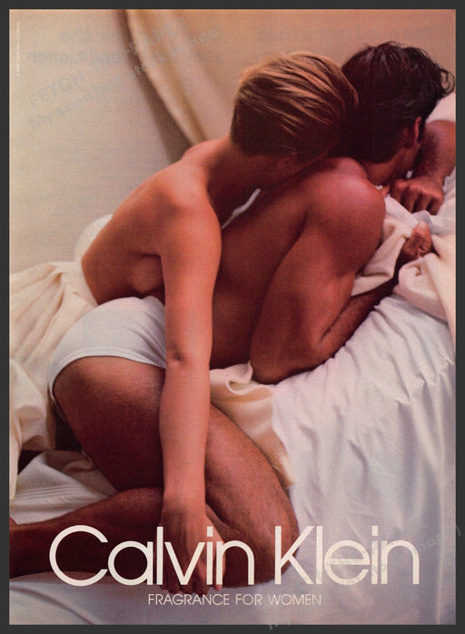 Calvin Klein 1980s Magazine Print Advertisement 1984 Couple Sheets Bed Underwear Calvin Klein