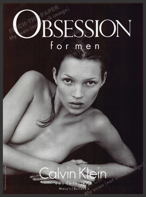 Calvin Klein 1990s Print Advertisement 1995 Cologne Obsession for Men Kate Moss Calvin Klein