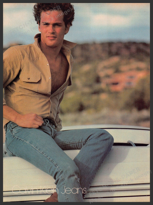 Calvin Klein Jeans Male Model Sitting 1970s Print Advertisement 1979 Fetch-the-Paper