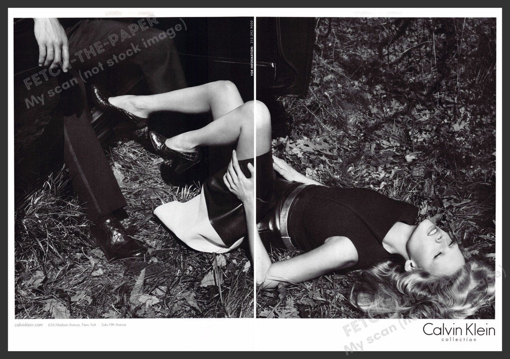 Calvin Klein Lara Stone 2010s Print Ad (2 page) 2012 Legs Ground Car Fetch-the-Paper