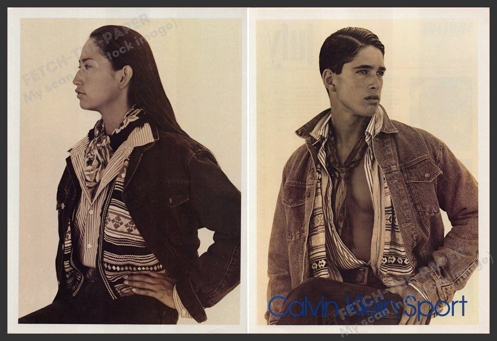 Calvin Klein Sport Washouts 1980s Print Advertisement Ad (2 Pg) 1986 Fetch-the-Paper