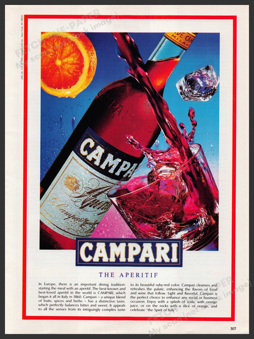 Campari Alcohol "The Aperitif" 1990s Print Advertisement Ad 1992 Fetch the Paper!