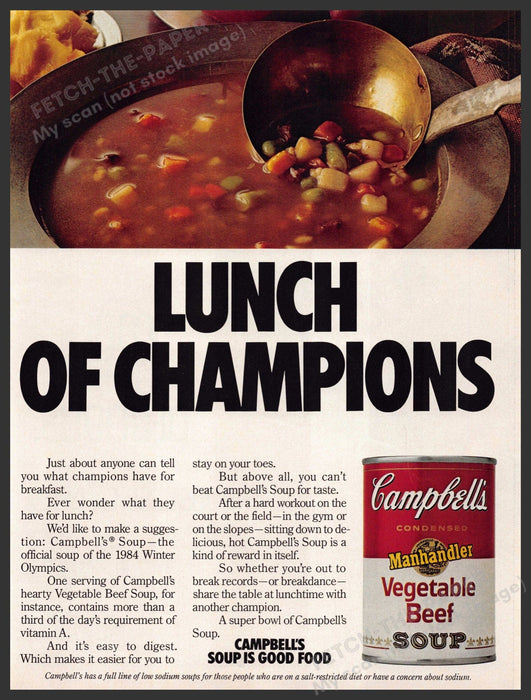 Campbell's 1980s Magazine Print Advertisement 1985 Vegetable Beef Lunch Campbell's