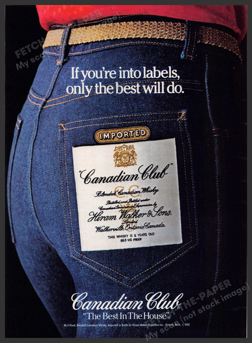 Canadian Club 1980s Print Advertisement 1982 "If you're into labels..." Fetch-the-Paper