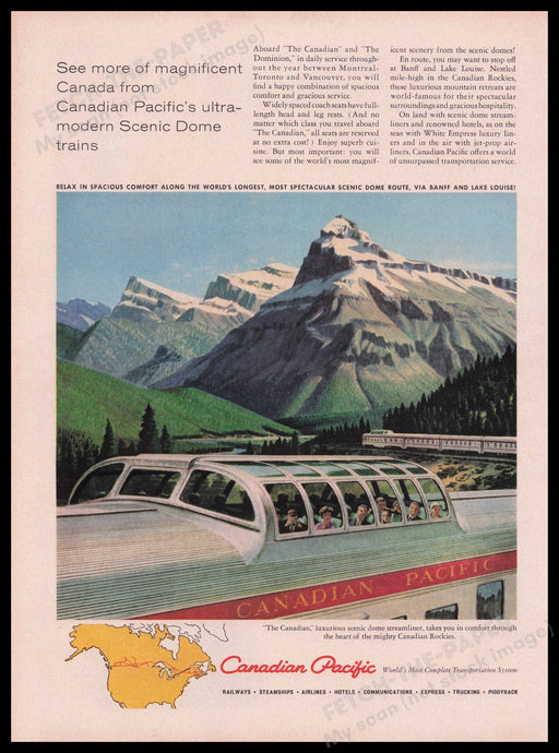 Canadian Pacific Train Scenic Dome Route 1950s Print Advertisement Ad 1959 Fetch the Paper!