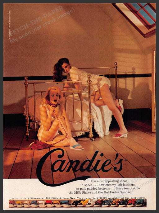 Candie's Shoes 1980s Print Advertisement 1981 Girls Brass Bed Telephone Candie's
