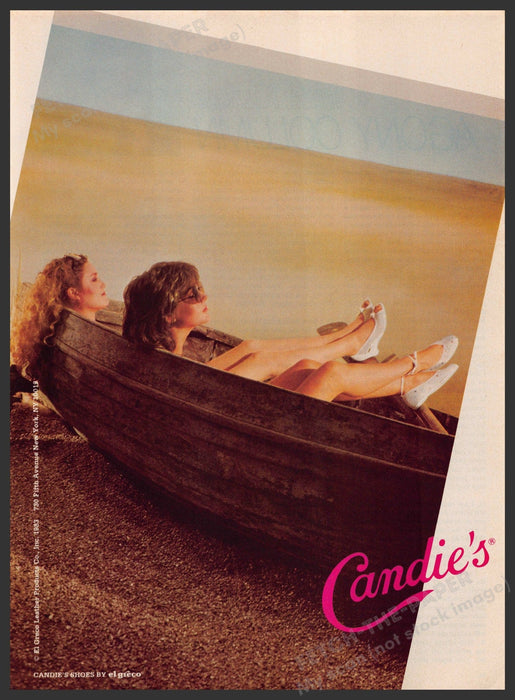 Candie's Shoes 1980s Print Advertisement 1983 Wooden Boat Legs Girls Fetch-the-Paper