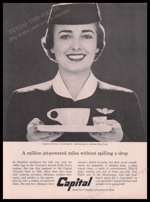 Capital Airlines Jo Humbert Hostess 1950s Print Advertisement Ad 1959 Fetch the Paper!
