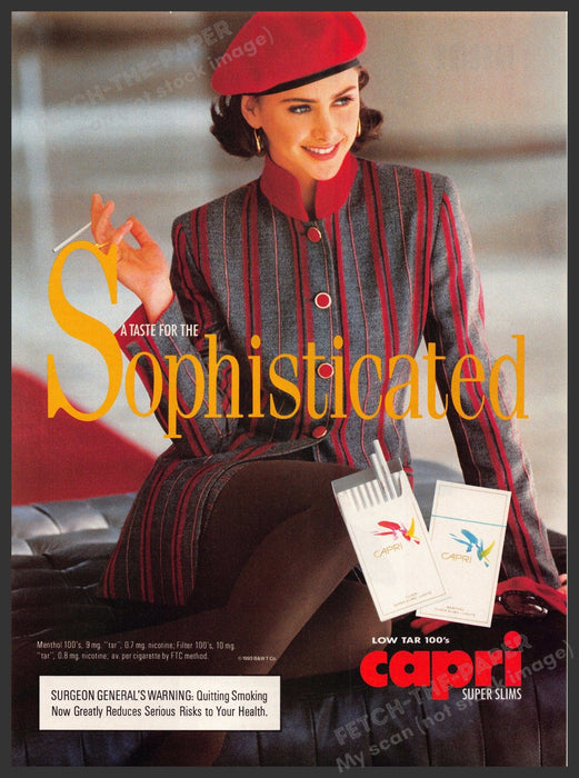 Capri Cigarettes 1990s Print Advertisement 1993 Working Woman Sophisticated Legs Capri