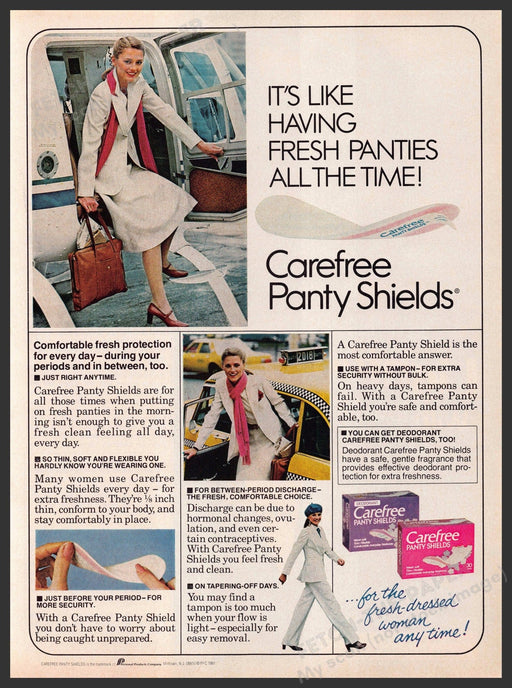 Carefree 1980s Print Advertisement 1981 Panty Shields Working Woman Carefree