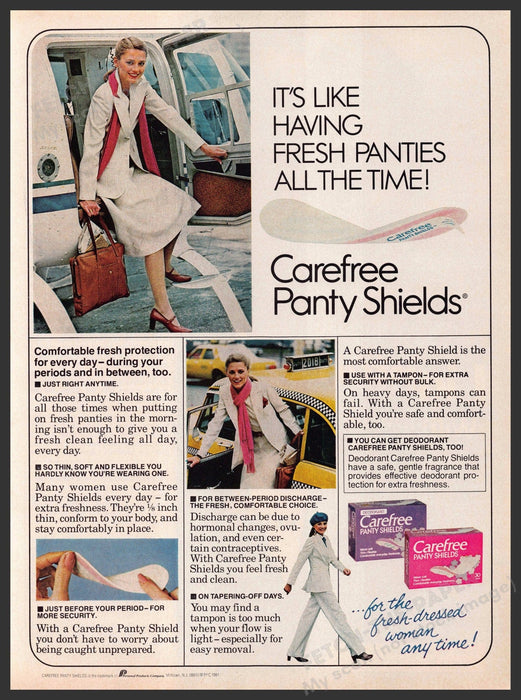 Carefree 1980s Print Advertisement 1981 Panty Shields Working Woman Carefree