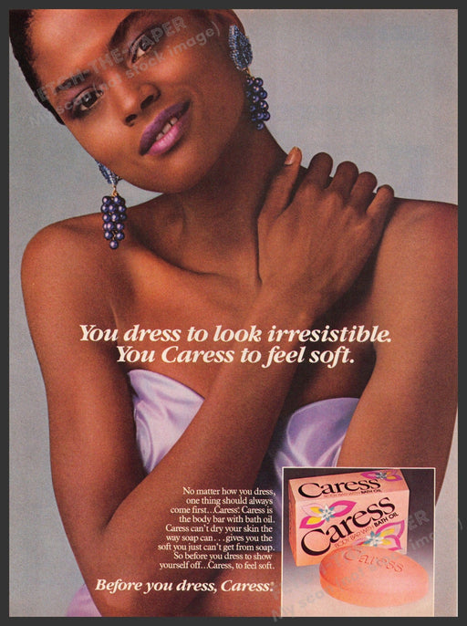 Caress 1980s Print Advertisement Ad 1987 Bar Soap "You caress to feel soft" Caress