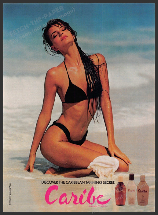Caribe 1980s Print Advertisement 1987 Sun Tan Black Bikini Beach Body Caribbean Caribe