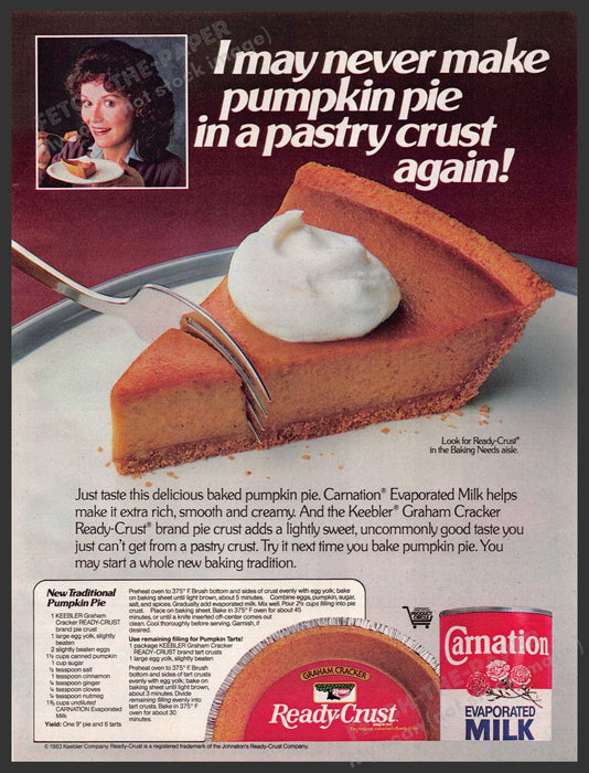 Carnation & Keebler 1980s Print Advertisement 1983 "New Traditional Pumpkin Pie" Carnation Keebler