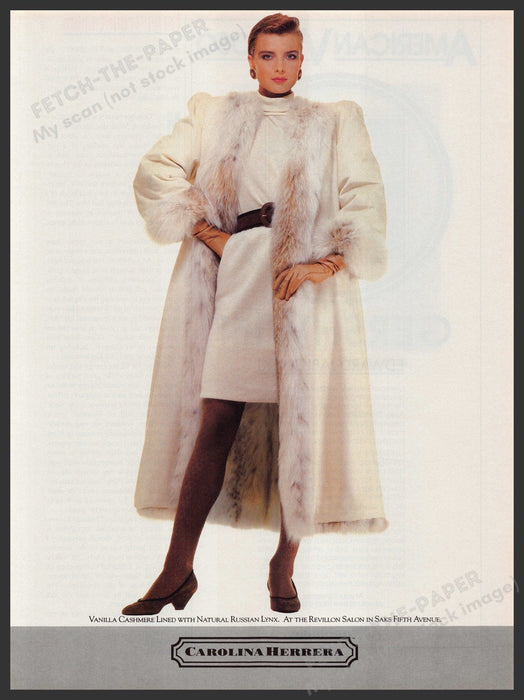 Carolina Herrera Fur Russian Lynx Coat 1980s Print Advertisement Ad 1987 Legs Fetch-the-Paper