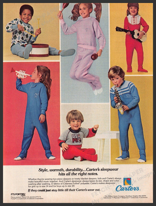 Carter's 1980s Print Advertisement 1984 Young Children Sleepwear Playing Band Carter's