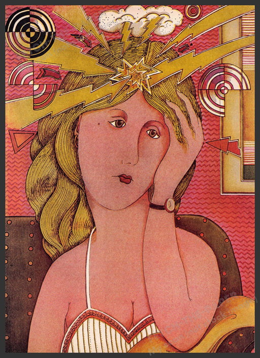 Carveth Hilton Kramer Artist 1970s Magazine Illustration 1977 "Headache" Fetch-the-Paper