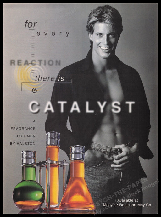 Catalyst Cologne for Men 1990s Print Advertisement Ad 1997 Sexy Male Model Fetch the Paper!