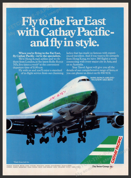 Cathay Pacific Airlines 1980s Print Advertisement Ad 1981 Hong Kong Fetch-the-Paper