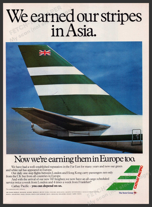 Cathay Pacific Airlines 1980s Print Advertisement Ad 1982 Hong Kong UK Fetch the Paper!