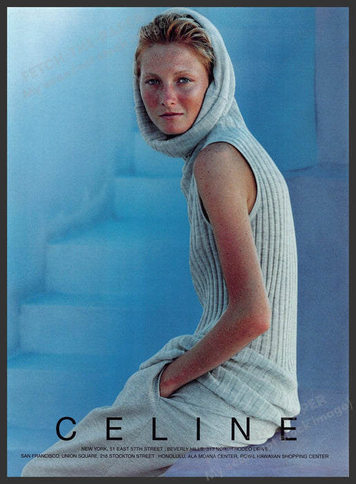 Celine Maggie Rizer 1990s Print Advertisement 1999 Freckled Model Clothing Fetch-the-Paper