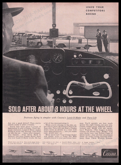 Cessna Para-Lift Land-O-Matic Airplane 1950s Print Advertisement Ad 1959 Fetch the Paper!