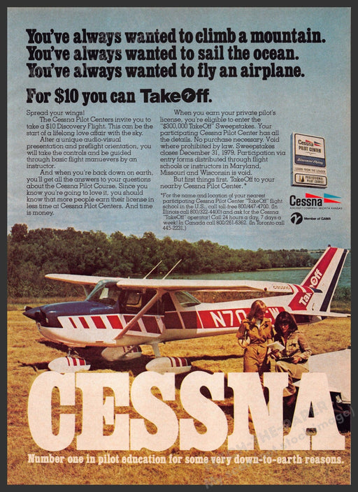 Cessna Pilot Center 1970s Print Advertisement 1977 Lessons Course Fetch-the-Paper